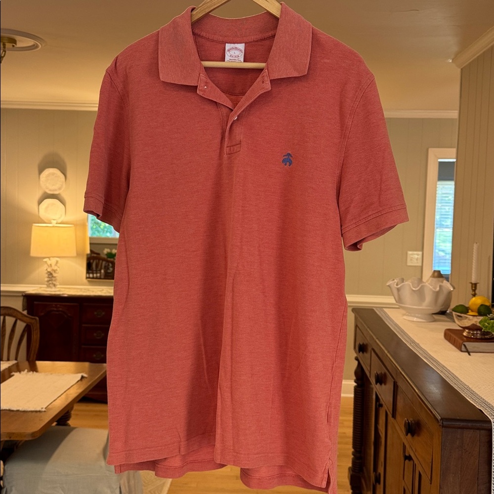 BROOKS BEOTHERS Men's Coral Red Polo Blue Logo Supima Cotton Classic XL